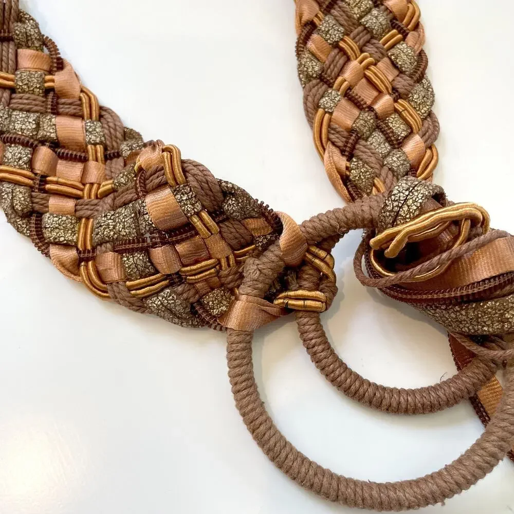 Vintage Boho Tassel Braided Belt 80s Woven Double Ring Fringe Earthy Festival